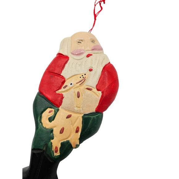 Wooden Hand Carved Asian Santa Claus Christmas Hanging Ornament 5.5" Tall - Picture 2 of 4